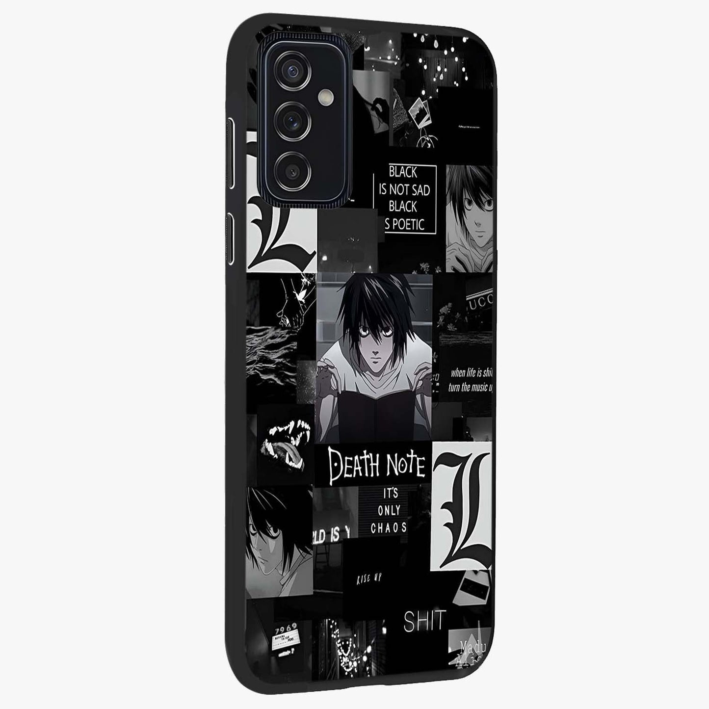 Midnight Chaos Mind Glass Case upright view showcasing expressive abstract artwork with bold dark theme.