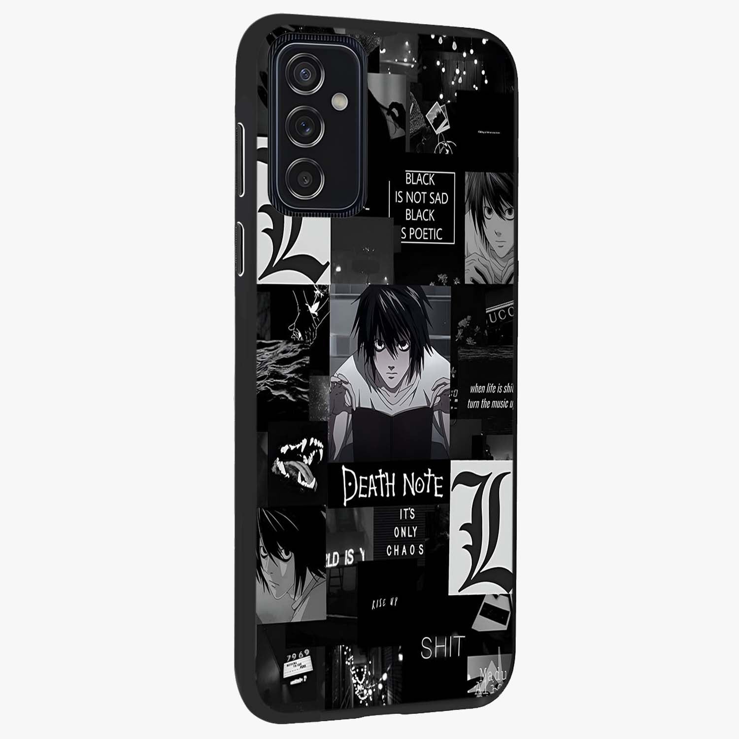 Midnight Chaos Mind Glass Case upright view showcasing expressive abstract artwork with bold dark theme.
