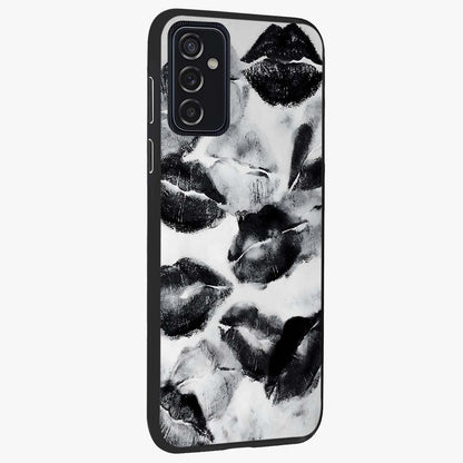 Midnight Kiss Marks Glass Case upright view showcasing stylish kiss mark artwork with trendy romantic theme.