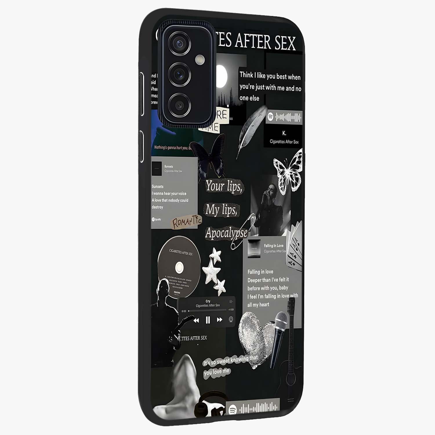 Midnight Love Echo Glass Case upright view showcasing expressive romantic artwork with dreamy midnight theme.