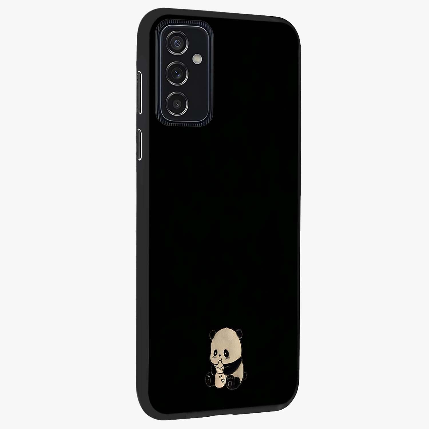 Midnight Panda Love Glass Case upright view showcasing charming panda artwork with playful romantic theme.