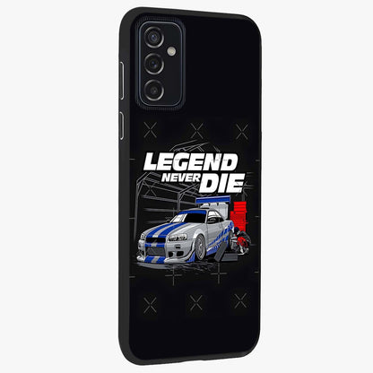 Midnight Racing Legacy Glass Case upright view showcasing powerful racing artwork with modern sports theme.