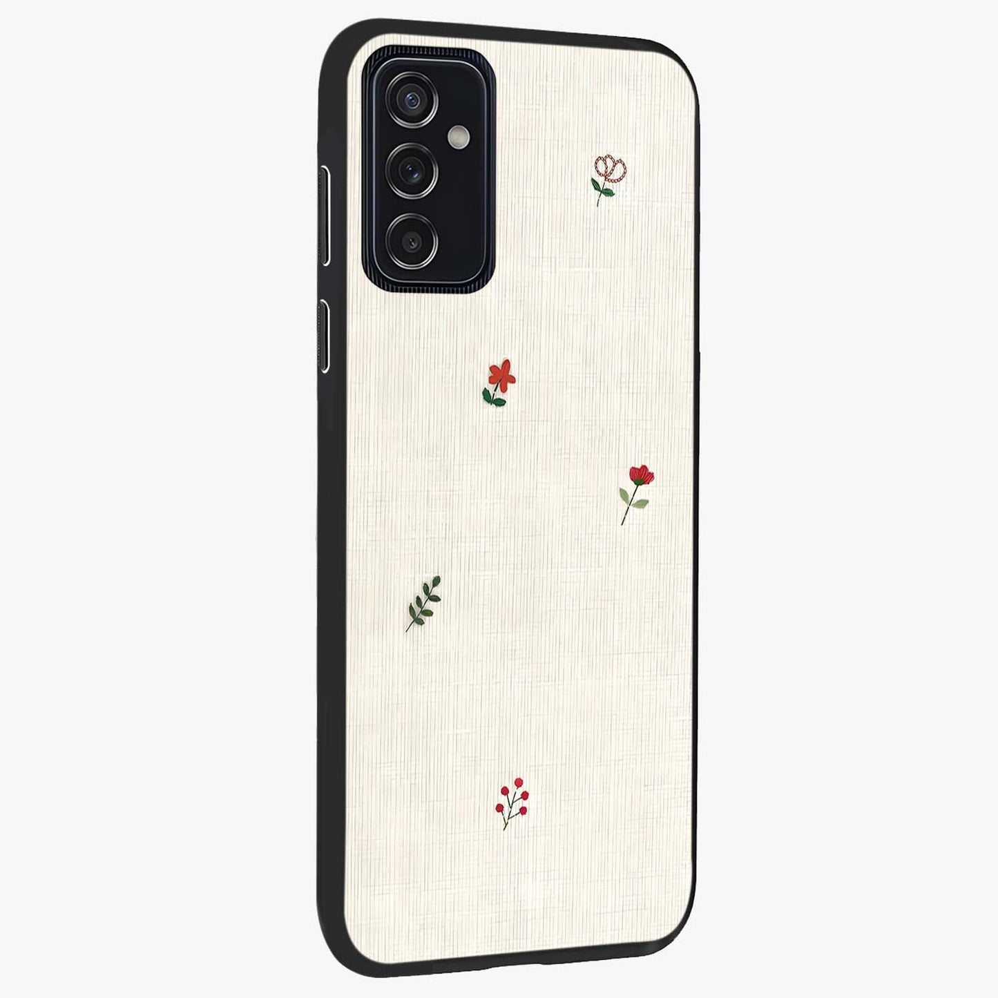 Minimalistic Blue With White Flower Pattern Glass Case upright view showcasing clean white flower artwork with calming blue theme.