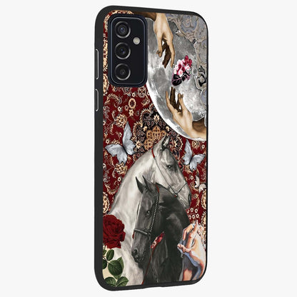 Moonlit Royal Stallion Glass Case upright view showcasing dramatic horse artwork with glowing moon themed design.