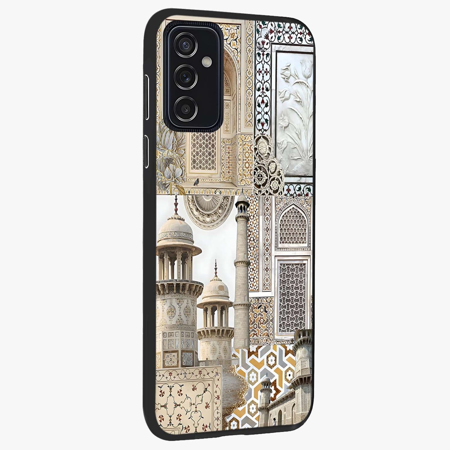 Mughal Marble Legacy Glass Case upright view showcasing ornate Mughal design with luxurious traditional theme.