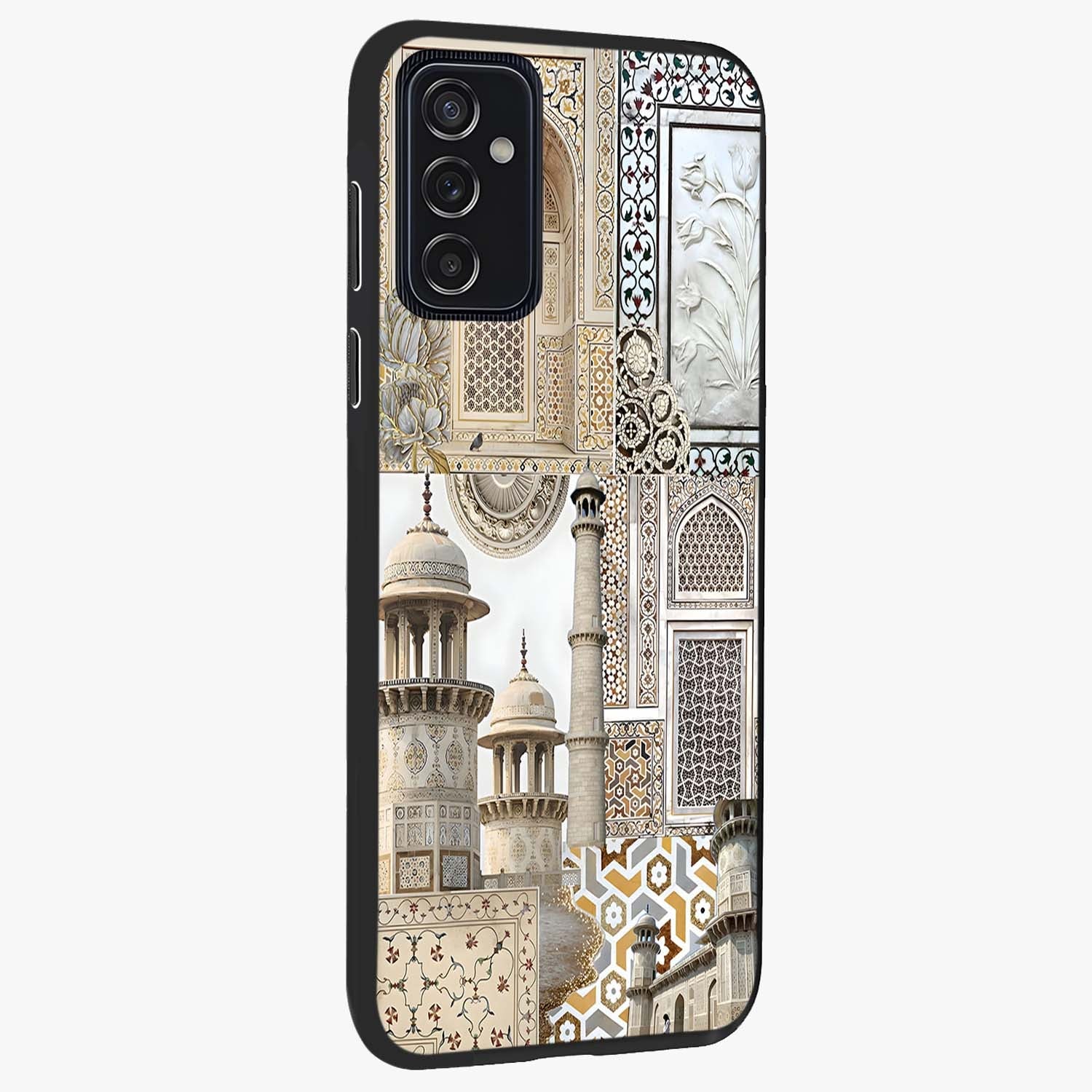 Mughal Marble Legacy Glass Case upright view showcasing ornate Mughal design with luxurious traditional theme.