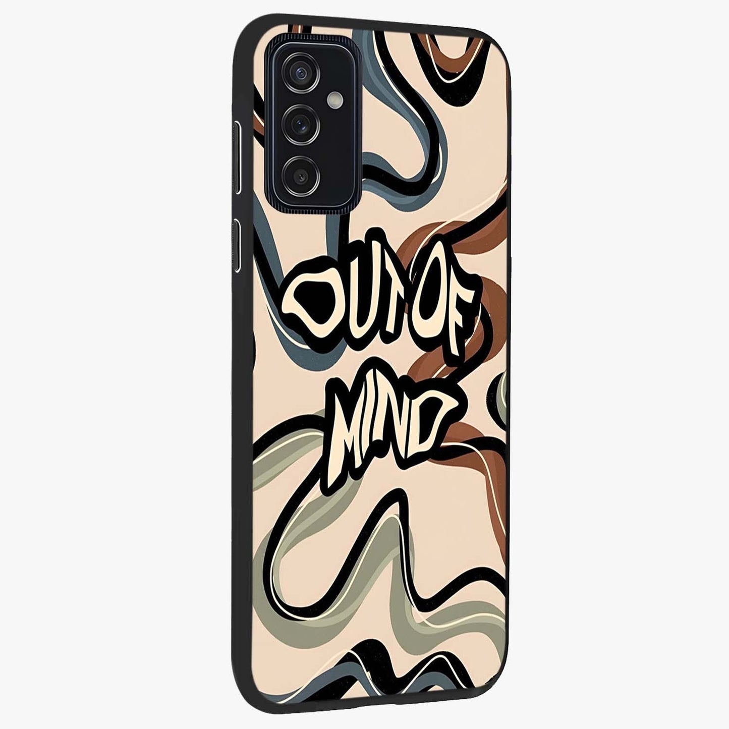 Out Of Mind Glass Case upright view showcasing striking typography artwork with edgy conceptual theme.