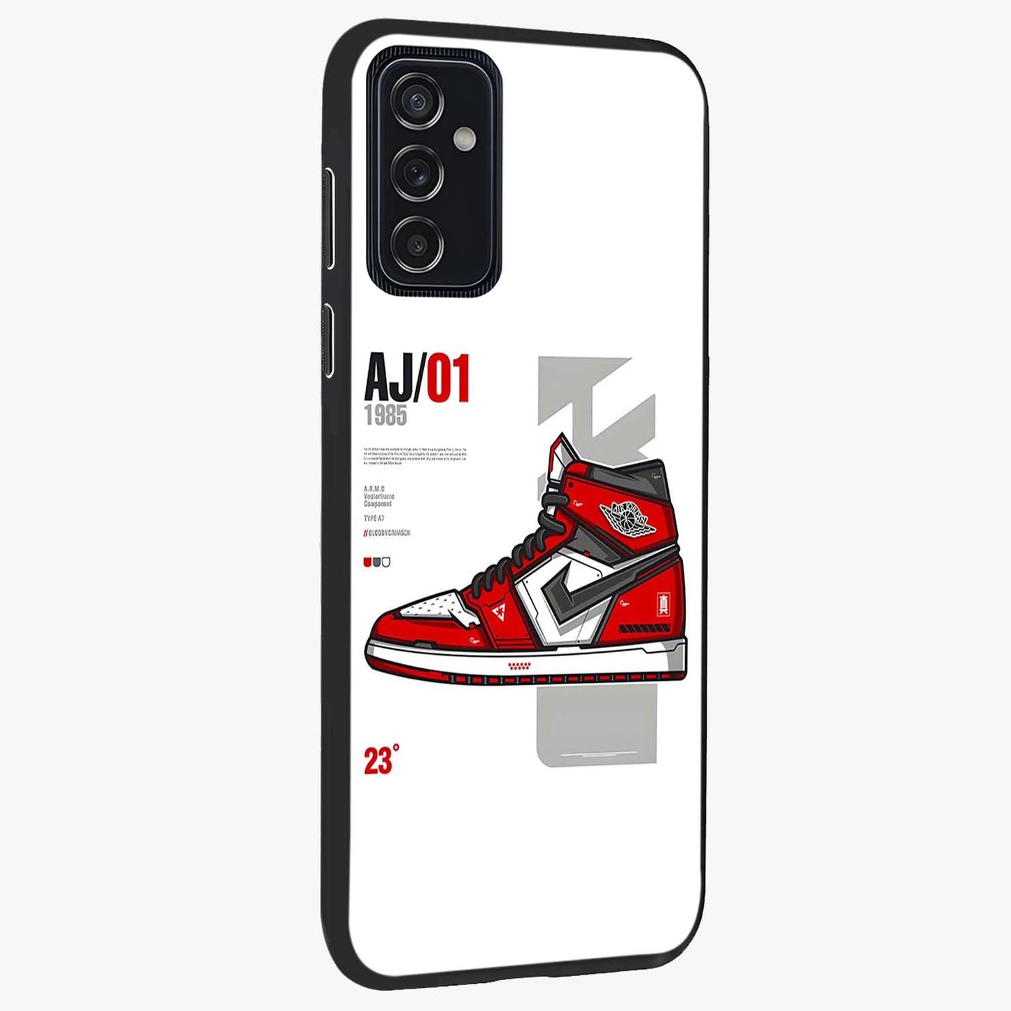 Retro Sneaker Blueprint Glass Case upright view showcasing stylish sneaker illustration with vintage streetwear theme.