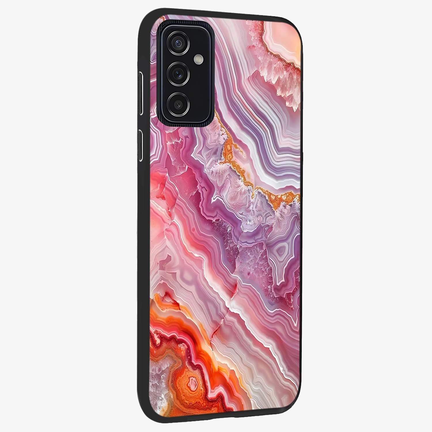 Rose Quartz Marble Glass Case upright view showcasing decorative marble artwork with luxurious pastel theme.