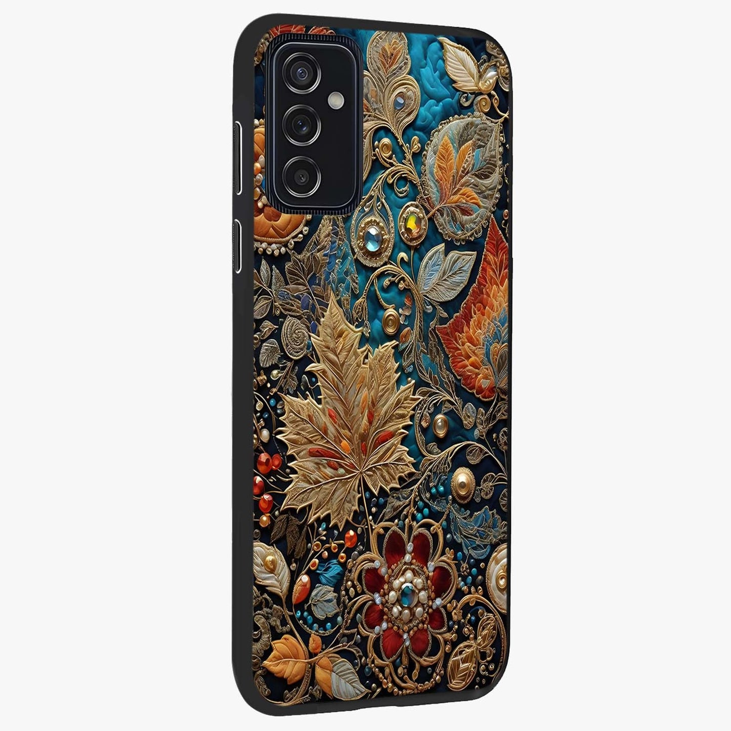 Royal Jewel Garden Glass Case upright view showcasing rich floral artwork with luxurious garden theme.