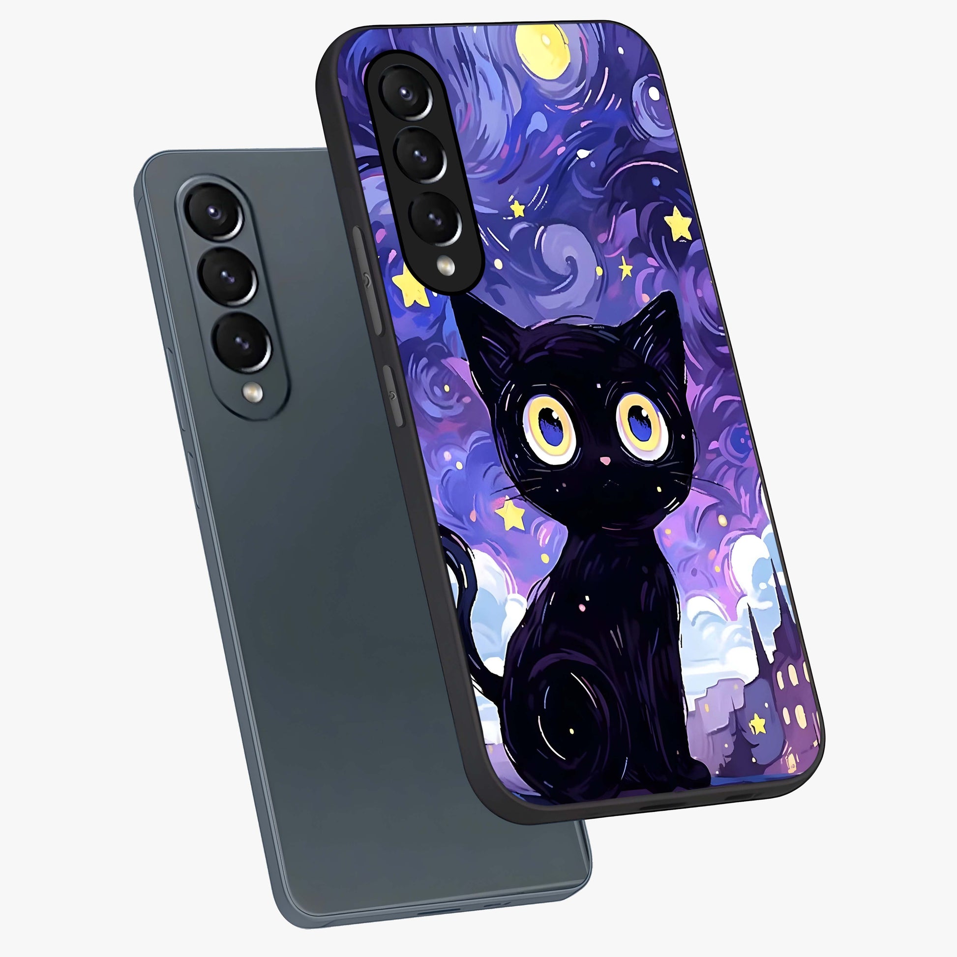 Abstract Cat Art Glass Case displayed in angled mockup highlighting modern abstract cat artwork and sleek glass surface.