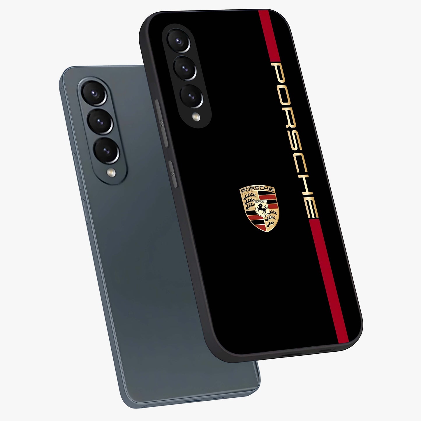 Black Minimal Porsche Glass Case displayed in angled mockup highlighting modern minimal car illustration and clean aesthetic design.