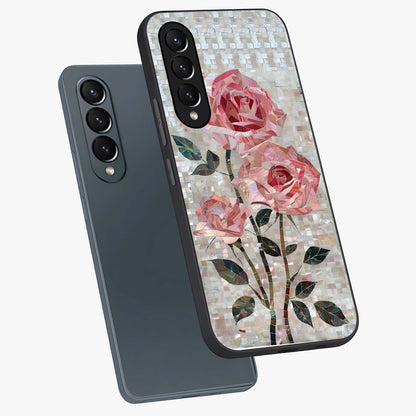 Blush Mosaic Bloom Glass Case displayed in angled mockup highlighting artistic mosaic flower pattern with aesthetic design.