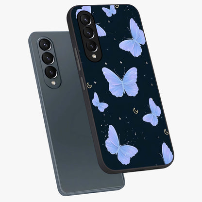 Butterfly With Stars Pattern Glass Case displayed in angled mockup highlighting dreamy butterfly and star design with aesthetic theme.