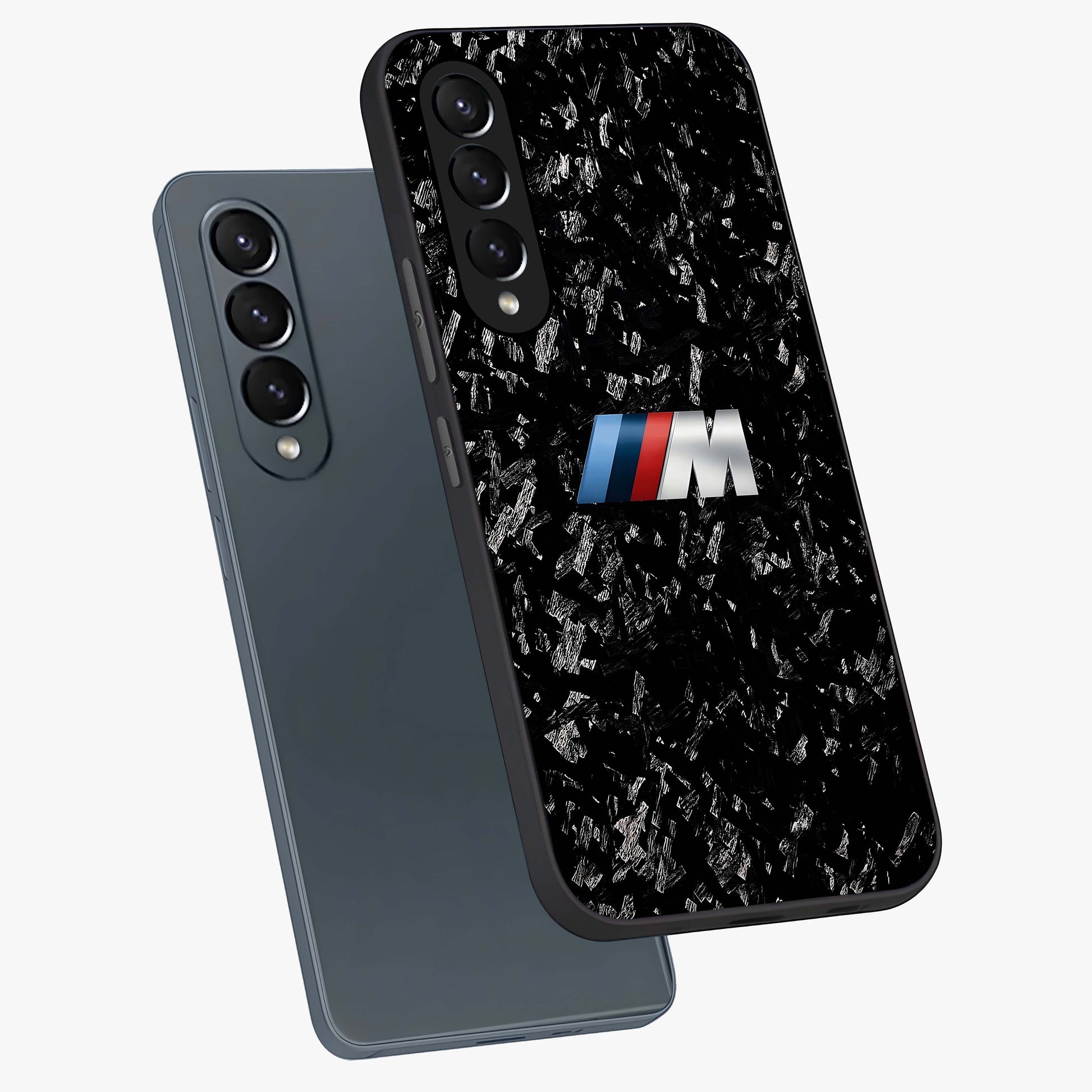 Carbon Speed Mark Glass Case displayed in angled mockup highlighting racing inspired carbon design and sleek aesthetic style.