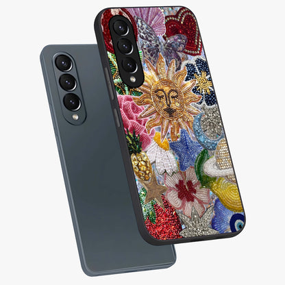 Celestial Floral and Playful Glass Case displayed in angled mockup highlighting playful floral design with dreamy celestial elements.