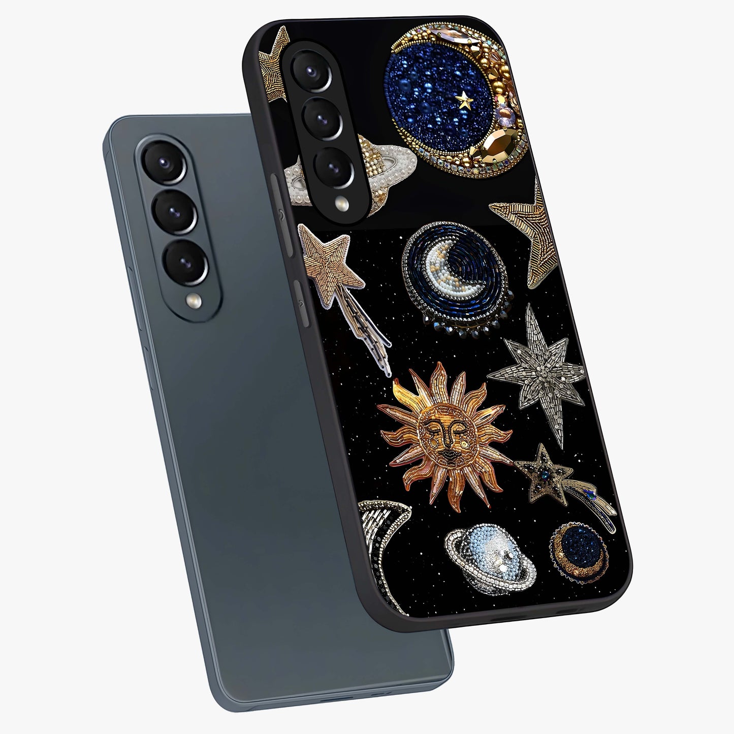 Celestial Gem Constellations Glass Case displayed in angled mockup highlighting gemstone inspired constellation design.