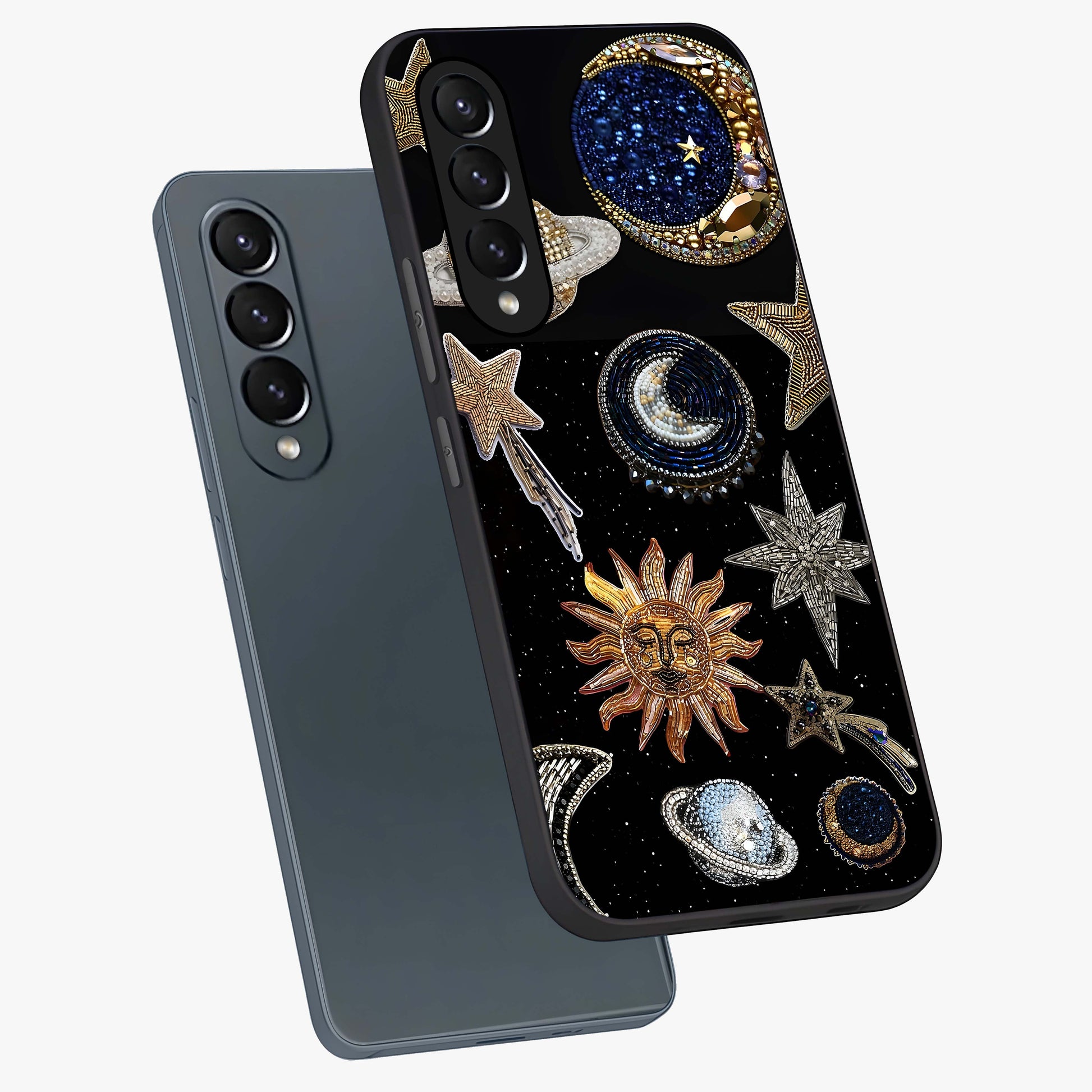 Celestial Gem Constellations Glass Case displayed in angled mockup highlighting gemstone inspired constellation design.