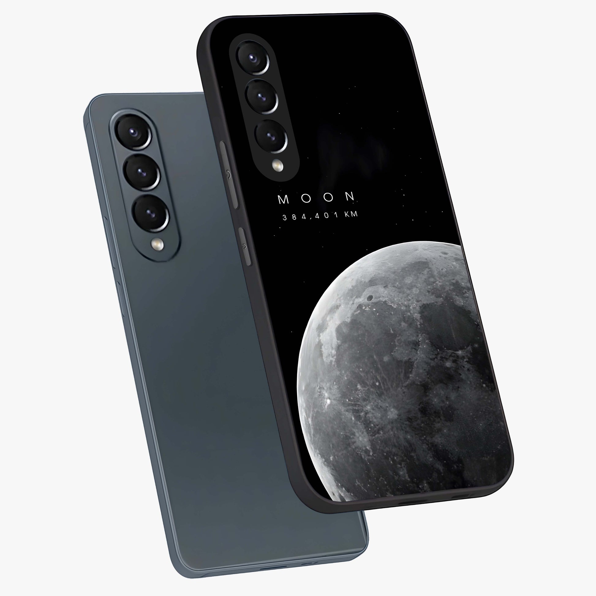Cosmic Moon Glow Glass Case displayed in angled mockup highlighting celestial moon design with cosmic aesthetic theme.