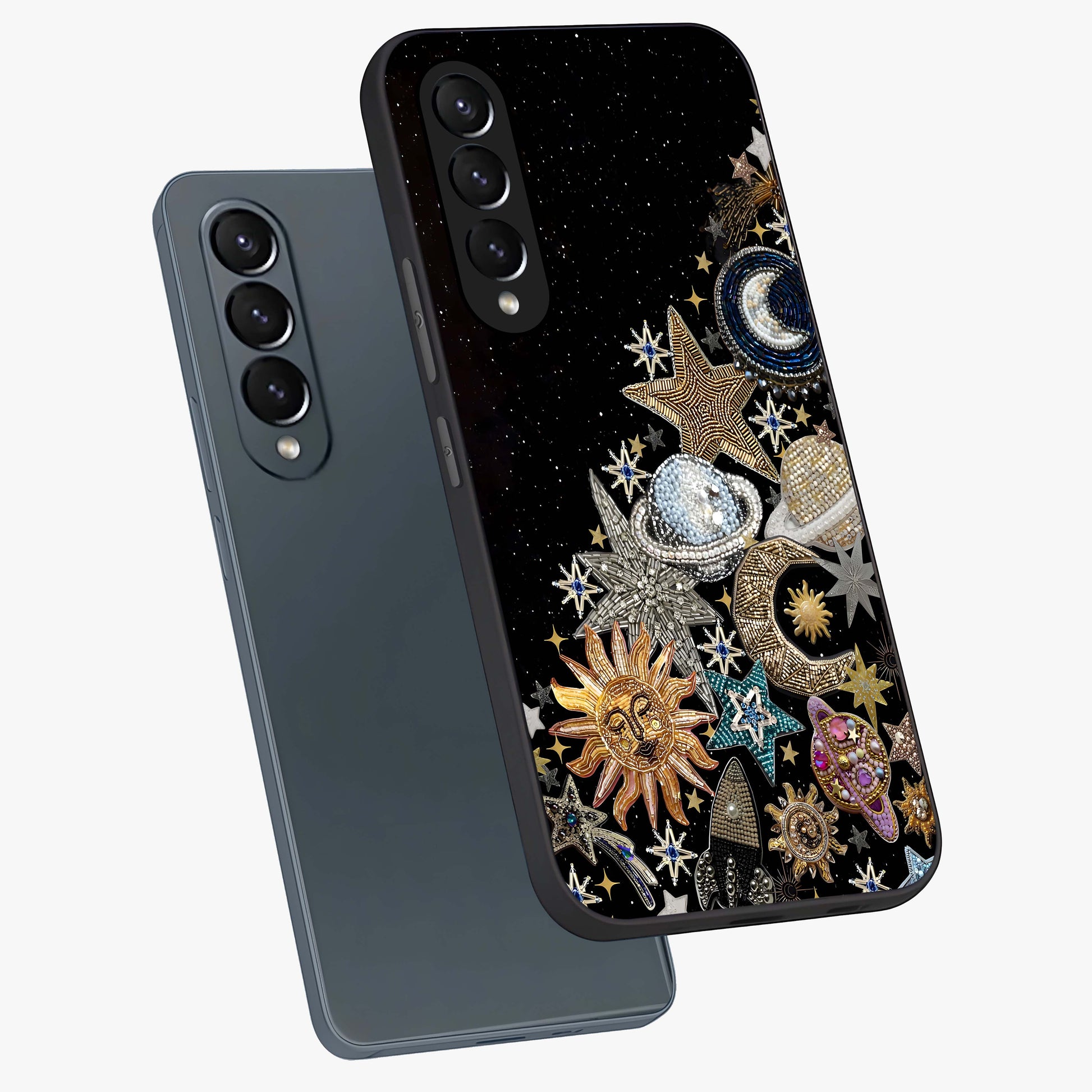 Cosmic Sparkle Dreams Glass Case displayed in angled mockup highlighting dreamy star sparkle design with celestial aesthetic.