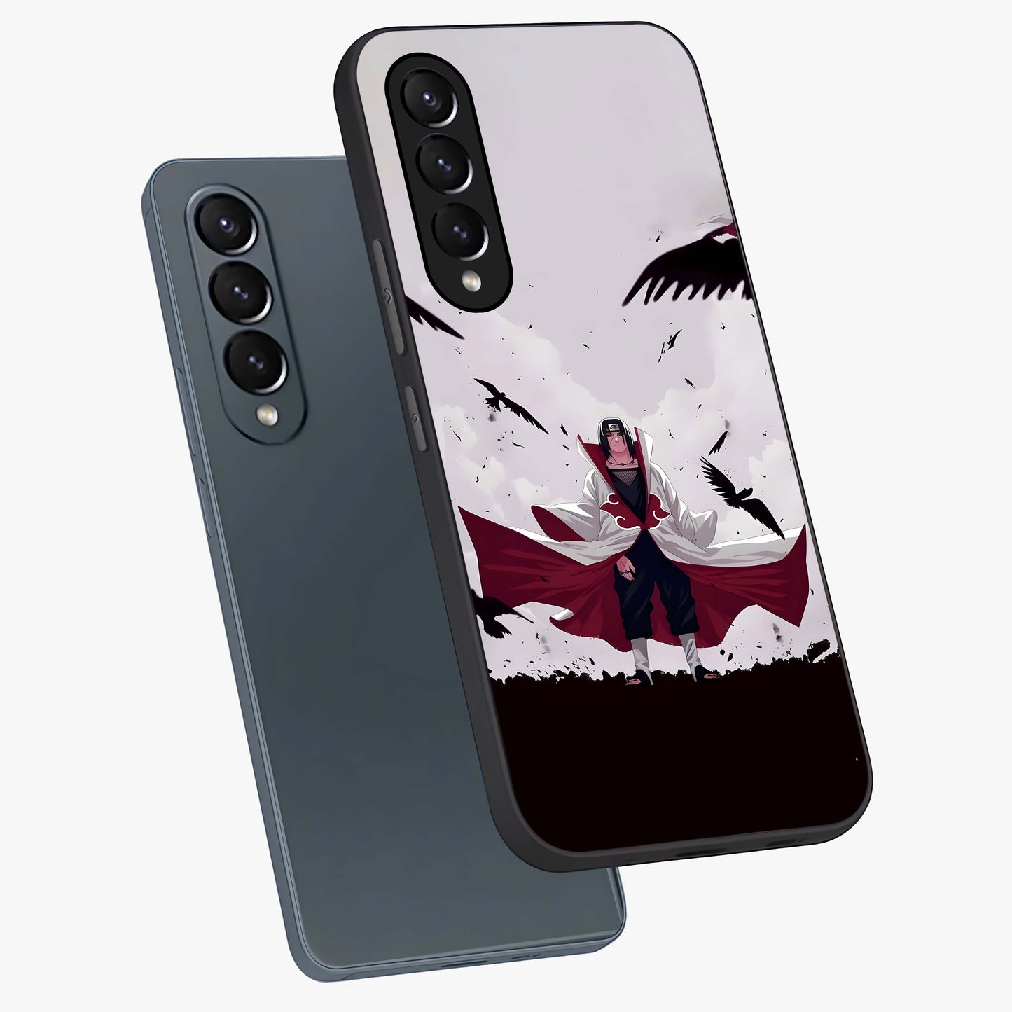 Crimson Crow Ascension Glass Case displayed in angled mockup highlighting powerful crow illustration with dark crimson aesthetic.