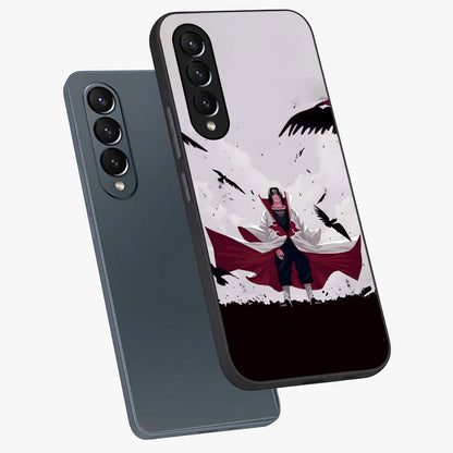 Crimson Crow Ascension Glass Case displayed in angled mockup highlighting powerful crow illustration with dark crimson aesthetic.