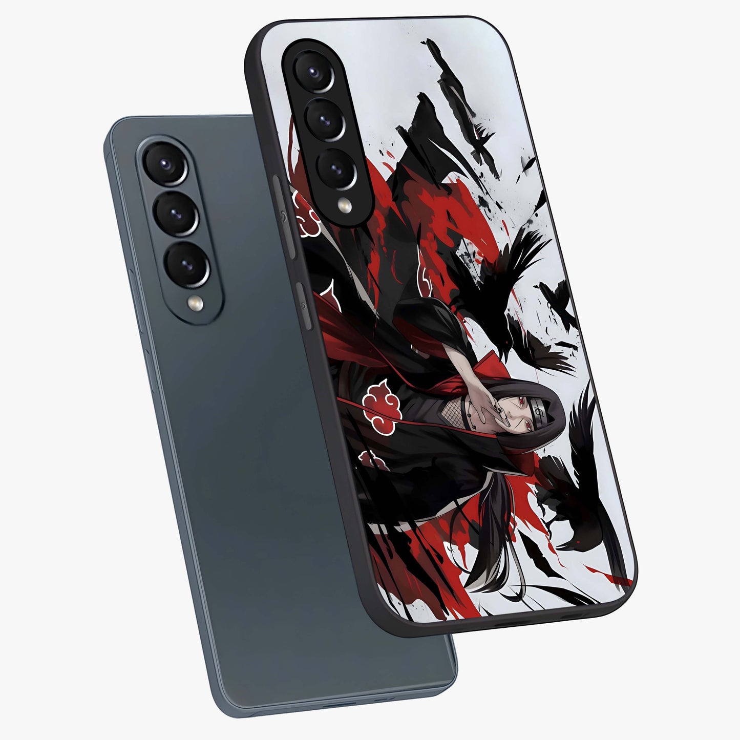 Crimson Crow Illusion Glass Case displayed in angled mockup highlighting mysterious crow graphic with dark aesthetic style.