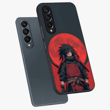 Crimson Moon Warlord Glass Case displayed in angled mockup highlighting dramatic crimson moon design with fantasy aesthetic.