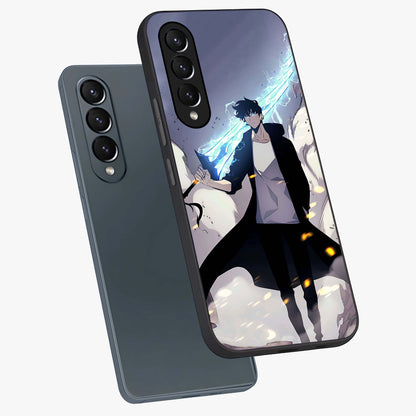 Dark Lightning Anime Warrior Glass Case displayed in angled mockup highlighting powerful lightning themed anime illustration.