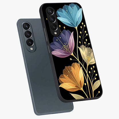 Delicate Multicolor Flowers Glass Case displayed in angled mockup highlighting colorful flower pattern with soft aesthetic style.
