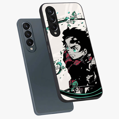 Demon Slayer Glass Case displayed in angled mockup highlighting dramatic anime character design with action aesthetic.