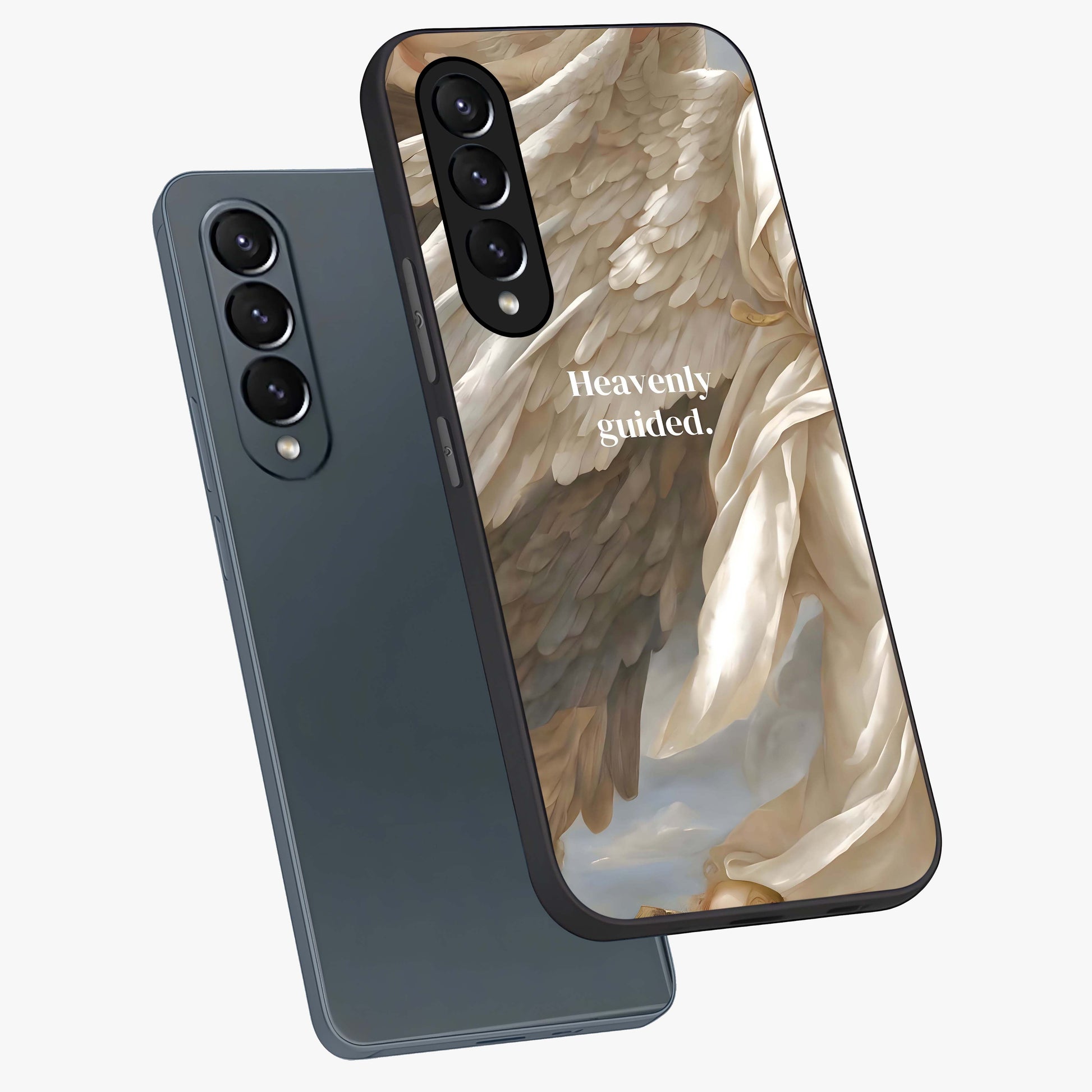 Divine Winged Grace Glass Case displayed in angled mockup highlighting graceful wing design with divine aesthetic style.