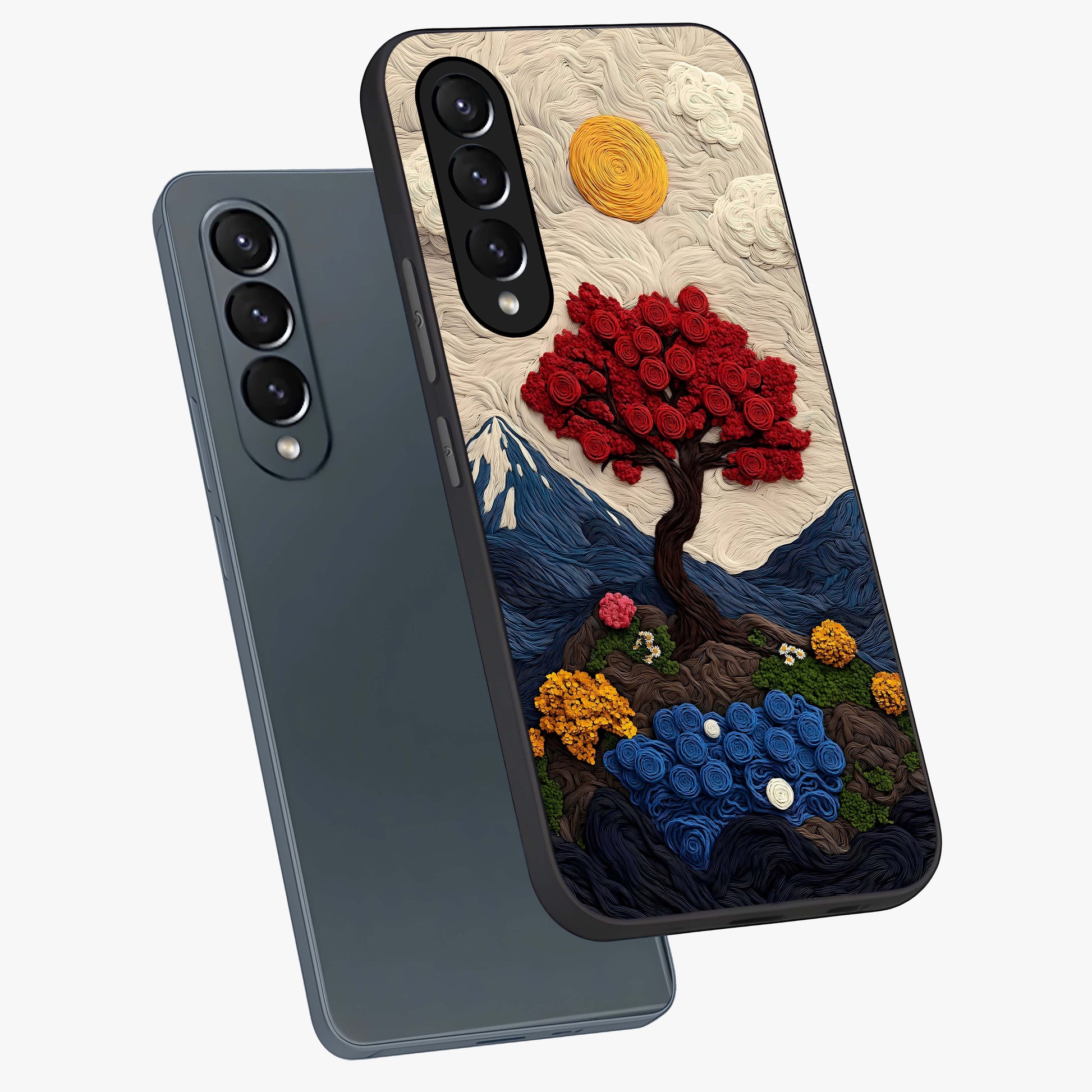 Eternal Nature Tapestry Glass Case displayed in angled mockup highlighting detailed botanical pattern with artistic aesthetic.
