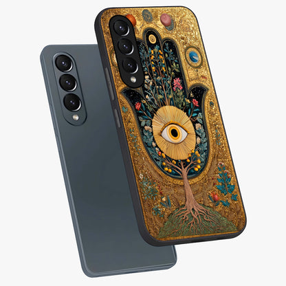 Ethereal Evil Eye Glass Case displayed in angled mockup highlighting protective evil eye symbol with spiritual aesthetic design.