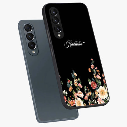 Floral Design With a Custom Personalized Name Glass Case displayed in angled mockup highlighting elegant floral pattern with custom name feature.
