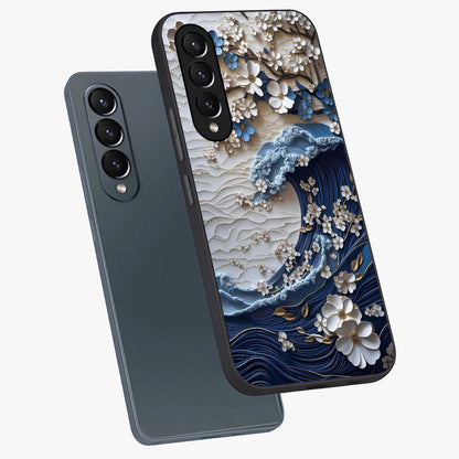 Floral Wave Origami Glass Case displayed in angled mockup highlighting geometric origami flower design with modern aesthetic style.
