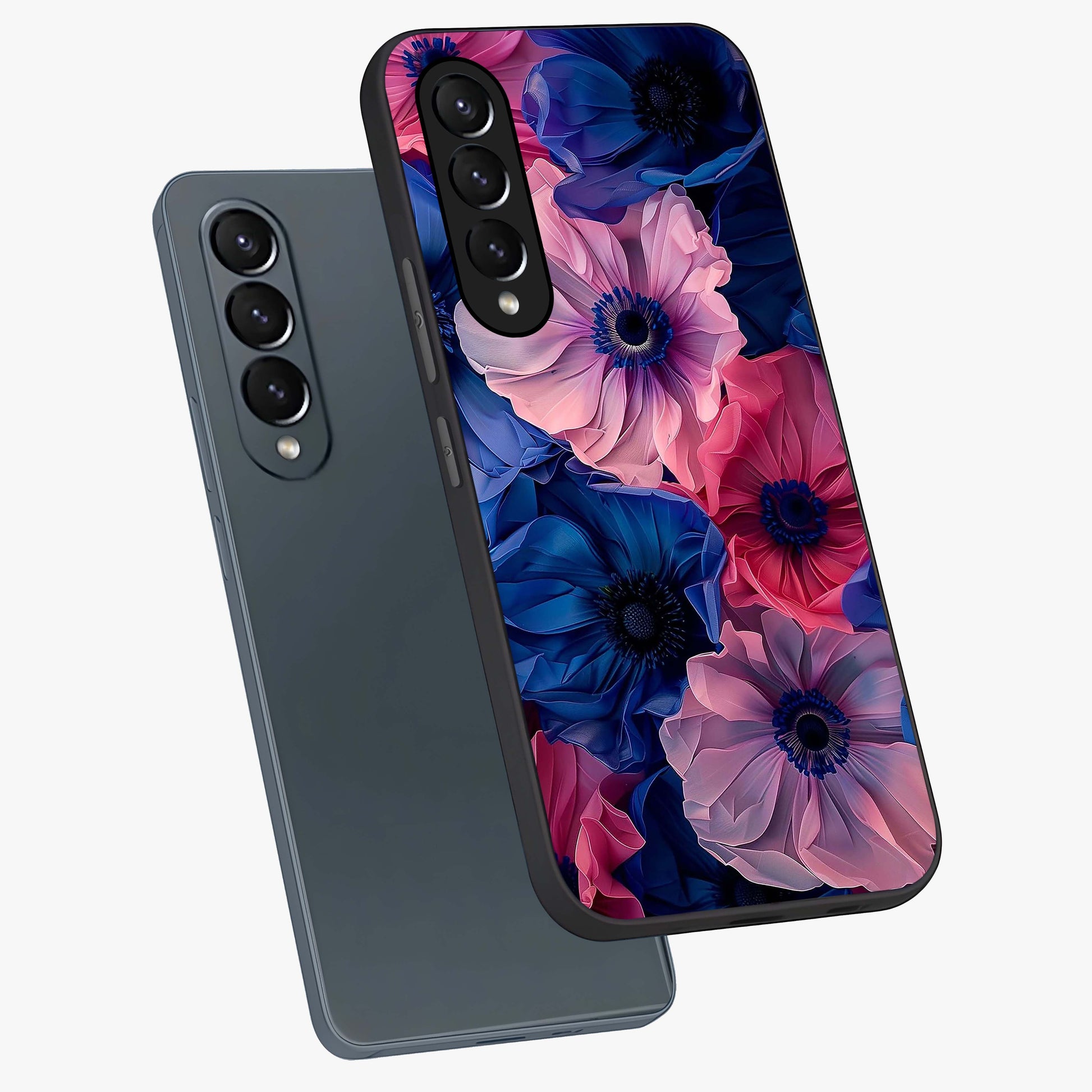 Flower Paper Art Pattern Glass Case displayed in angled mockup highlighting layered paper flower design with artistic aesthetic.