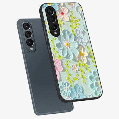 Frosted Petal Garden Glass Case displayed in angled mockup highlighting delicate flower petal design with calm garden aesthetic.