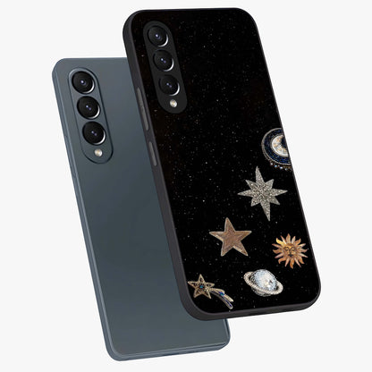 Galactic Charm Glow Glass Case displayed in angled mockup highlighting luminous galaxy inspired design with dreamy aesthetic.