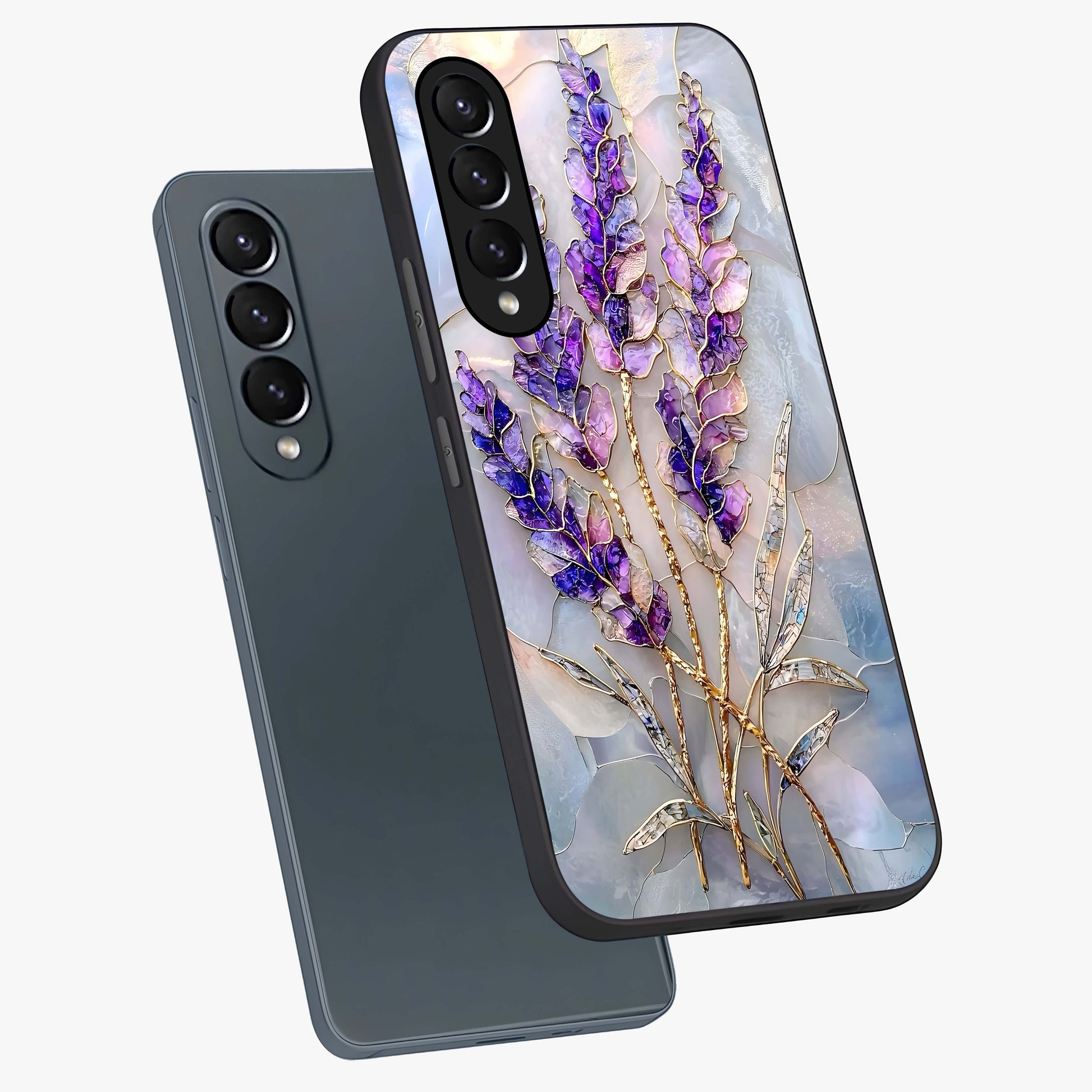 Lavender Dream Glow Glass Case displayed in angled mockup highlighting dreamy purple glow design with soft artistic style.