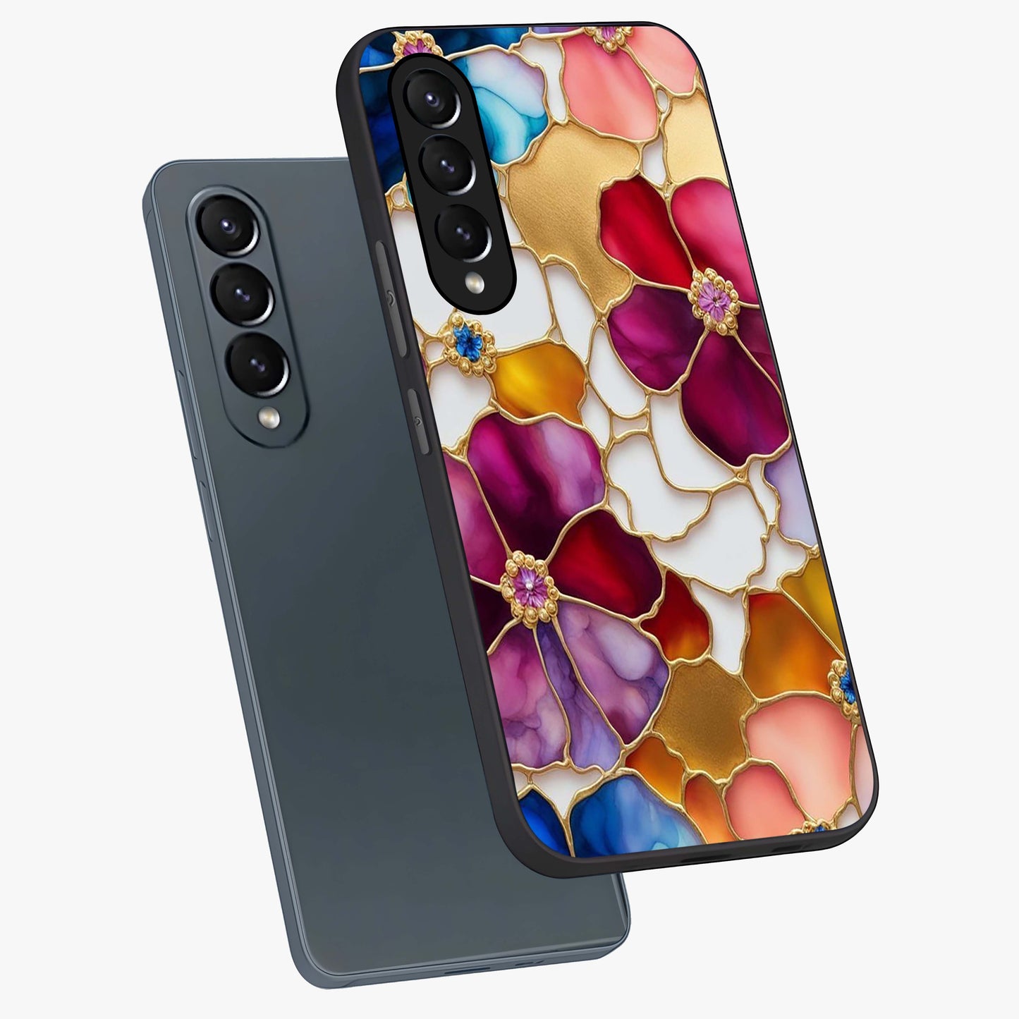 Marble Flower Pattern Glass Case displayed in angled mockup highlighting elegant marble floral design with modern aesthetic.