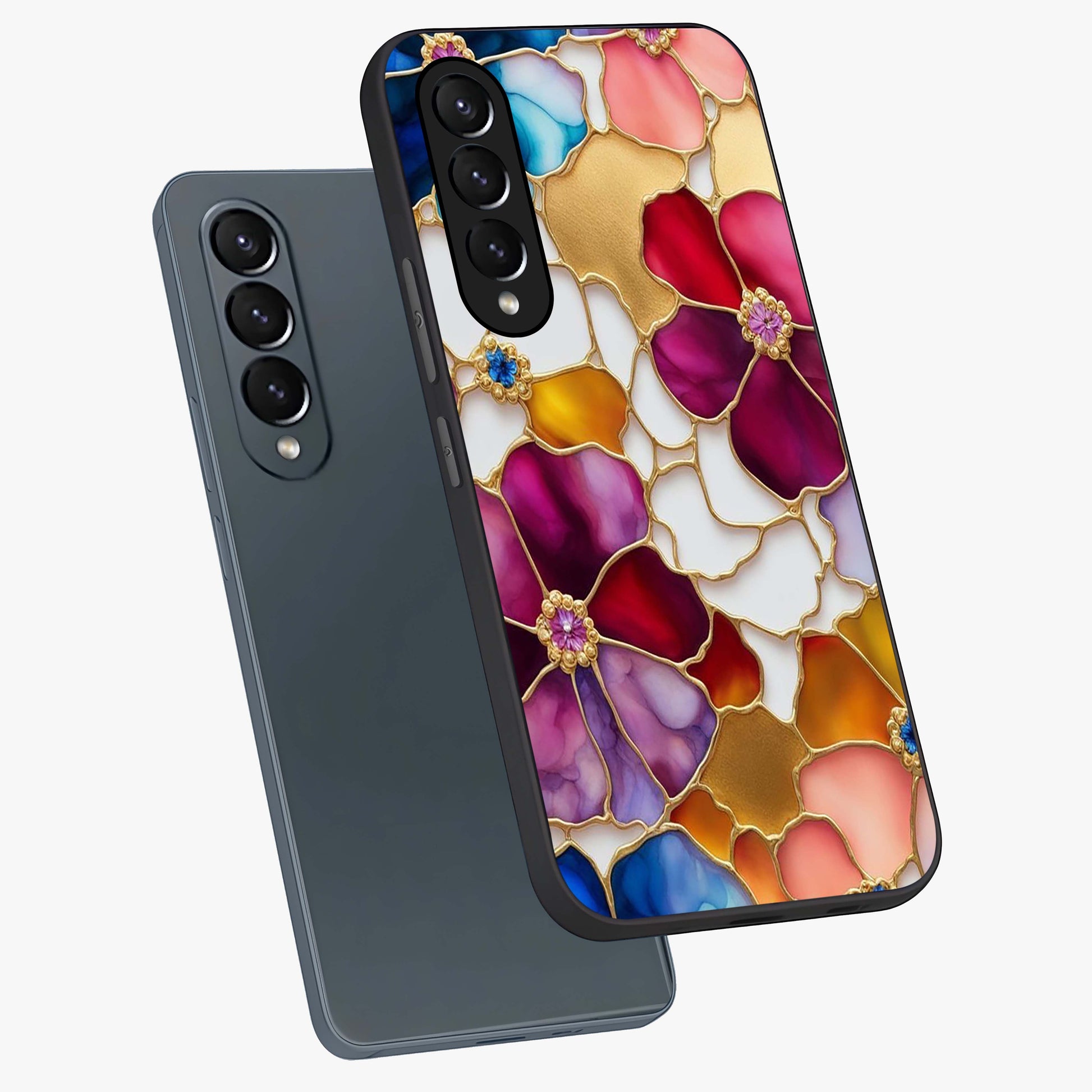 Marble Flower Pattern Glass Case displayed in angled mockup highlighting elegant marble floral design with modern aesthetic.