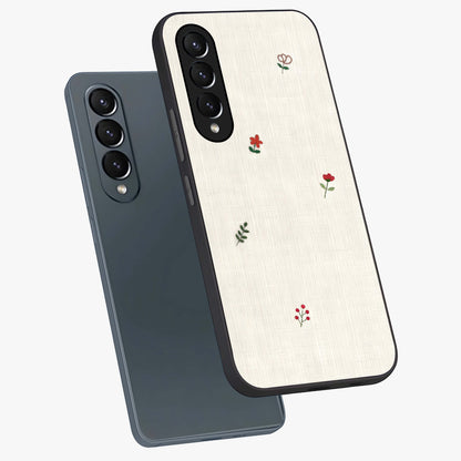Minimalistic Blue With White Flower Pattern Glass Case displayed in angled mockup highlighting simple floral design with minimal aesthetic.