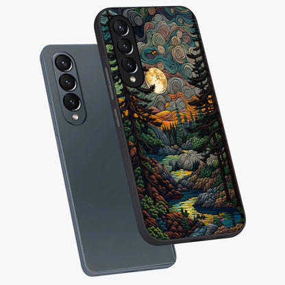 Moonlight Forest Dream Glass Case displayed in angled mockup highlighting dreamy forest design with glowing moon aesthetic.
