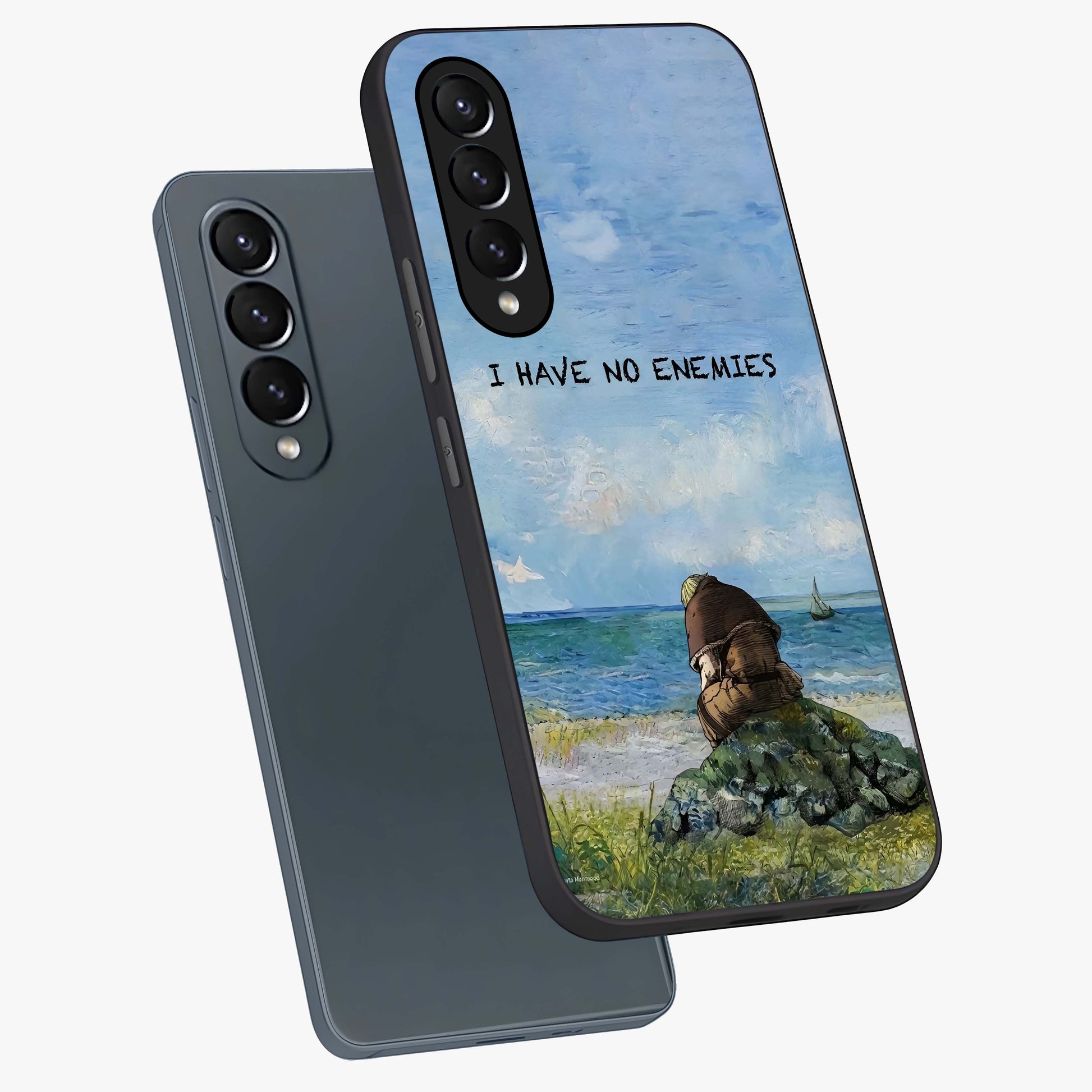 Peace Beyond War Glass Case displayed in angled mockup highlighting meaningful message design with artistic aesthetic style.
