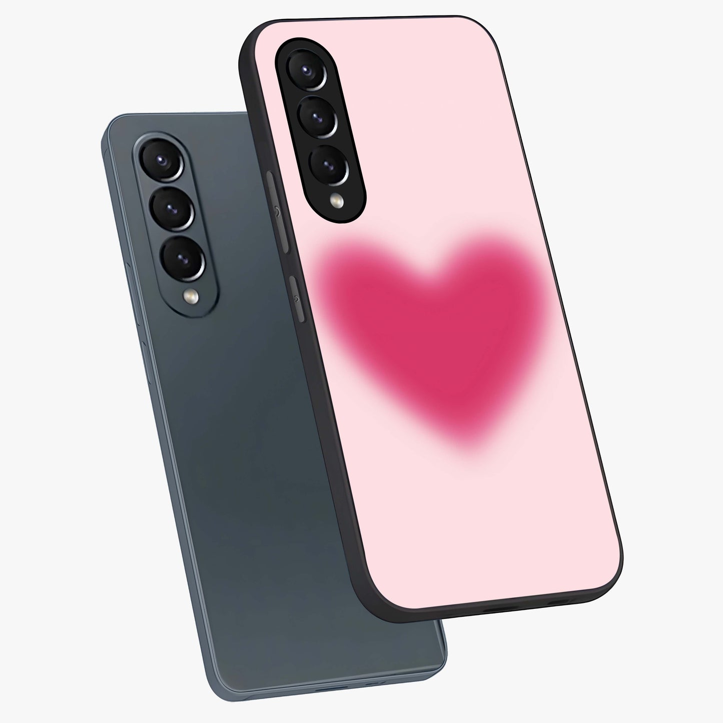 Pink Aura Heart Glass Case displayed in angled mockup highlighting vibrant pink heart design with dreamy aura aesthetic.