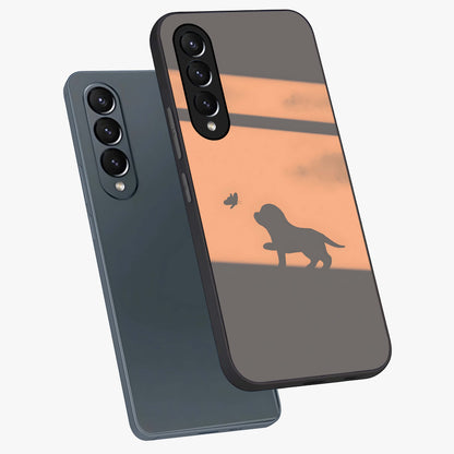 Puppy Shadow Art Glass Case displayed in angled mockup highlighting playful dog illustration with artistic shadow aesthetic.