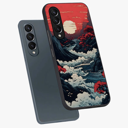 Red Sunset Scenery Glass Case displayed in angled mockup highlighting glowing sunset sky design with scenic aesthetic.