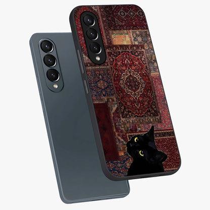 Regal Magic Cat Apple Glass Case displayed in angled mockup highlighting whimsical feline design with fantasy aesthetic.