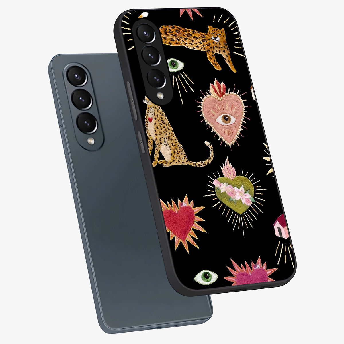 Sacred Jungle Heart Glass Case displayed in angled mockup highlighting lush tropical design with natural aesthetic style.